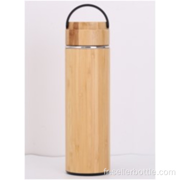 Bouteille sous vide en bambou avec couvercle en bambou de 500 ml avec poignée